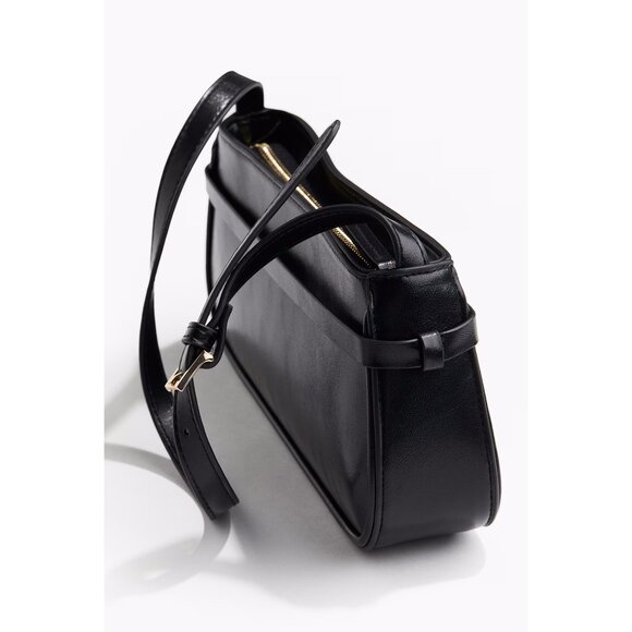 H&M Black Mini Shoulder Bag | Belt Detail | Gold Hardware | Top Zip - Picture 12 of 12